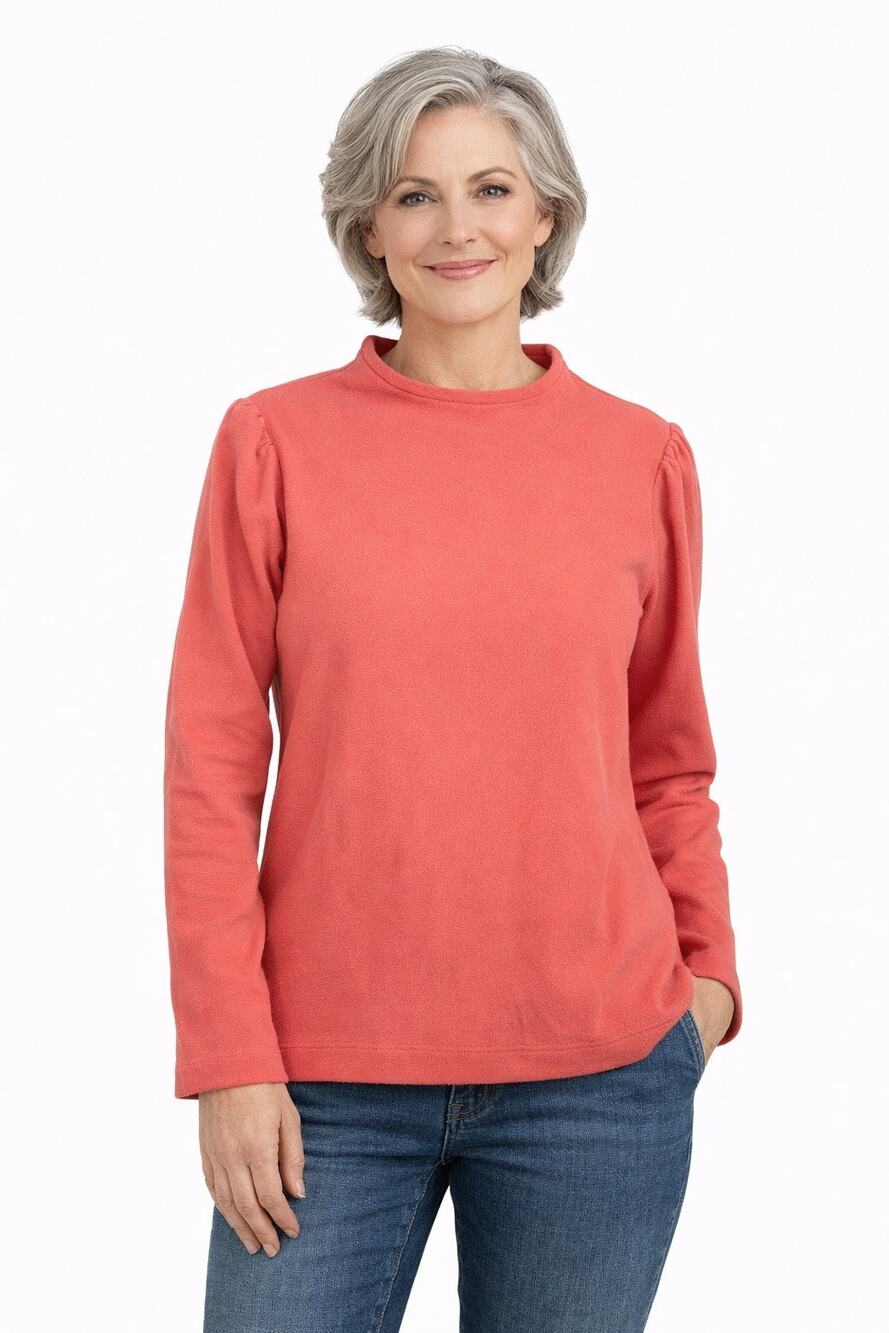 Talbots Micro Fleece Funnel Neck Top Long Sleeve Coral Orange Womens Size XL